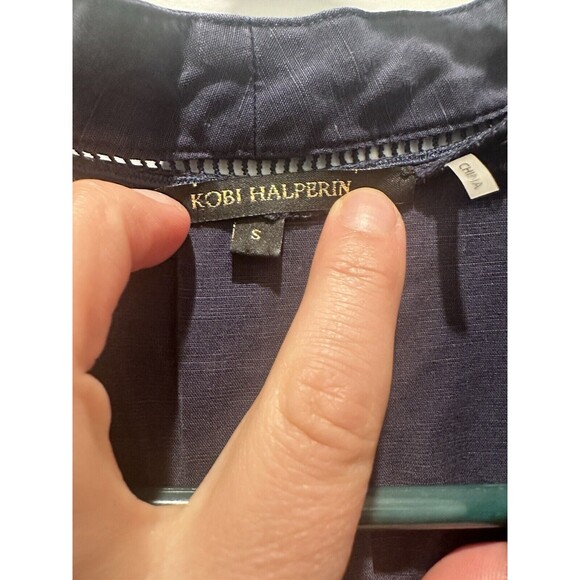 Kobi Halperin Navy Raquel Blouse Sleeveless Button Front V-Neck Top S - Picture 2 of 4